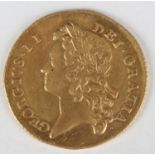 A scarce George II two guineas 1735, crown with pointed arches, Sp 3667 (evidence of mounting