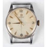 An Omega steel circular cased gentleman's wristwatch, circa 1943, the signed and jewelled manual