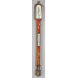 An early Victorian red chinoiserie cased stick barometer, the dial signed 'E & E Emanuel, 3 Hard