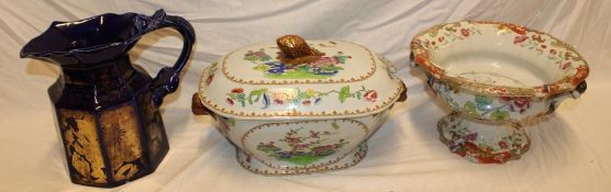 A 19th century Spode stone china oval two handled tureen and cover with floral and gilt decoration;