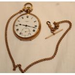 A gentleman's 9ct gold pocket watch by J W Benson of London with circular enamelled dial in