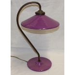 A 1960s French purple ceramic and brass-mounted desk lamp