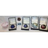 Five various boxed Caithness paperweights including "Black Headed Gull/Stormy Petrel/Space