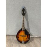A Hudson teardrop mandolin, sunburst body, soft cased