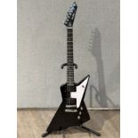 A Harley Benton Classic Series electric guitar in the Gibson Explorer style, black body