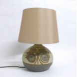 A Danish Soholm Pottery lamp base designed by Noomi Backhausen with painted design, later buff