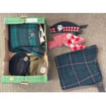 A quantity of 1930s/40s and later Scottish uniform including Tartan trousers, socks, Tam o
