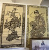 Two hand-painted canvas pictures of Balinese dancers, signed M.D. Budi