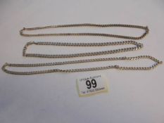 Three silver neck chains, 59 grams.