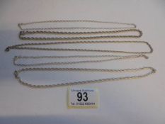 Five silver neck chains, 34 grams.