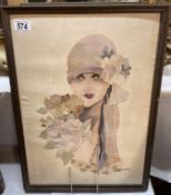 A watercolour on silk painting of a fortune teller signed Marmie