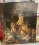 a large antique oil painting of a young shepherd signed S.Worthington