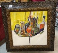 An oil on board cubist table top still life