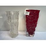 Two Whitefriars vases including Red & White bark vases