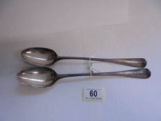 Two early table spoons (maybe silver as have marks but undecipherable)