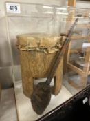 A cased tribal drum (Case has small crack)
