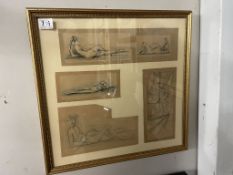 A framed & glazed studies of female nudes by Guillaune Dulac