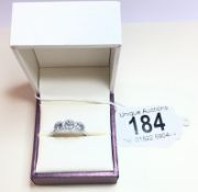 A platinum set trilogy aquamarine & diamond ring 3.8 grams, Size O