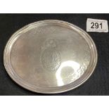 A small silver card tray on legs 75 grams