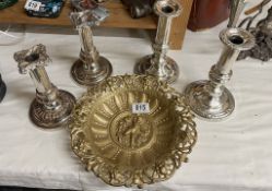An Italian art deco brass decorative bowl with cherub design
