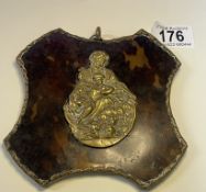 A fine 19th century religious icon on tortoise shell possibly Yugoslavian featuring Mary, Jesus &