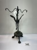 A 19th century bronze figure of a bird modelled standing upon a tortoise