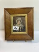 A framed & glazed miniature watercolour portrait of a lady (Mary Maltby on reverse) frame is birds
