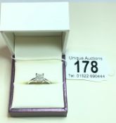 A 14ct white gold princess cut diamond single stone ring 90 points approx. 3.12 grams, Size M