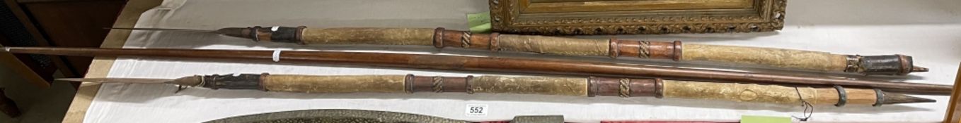 2 South African antique tribal spears and a possibly bow / spear from an antique dealer