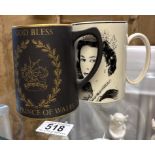 2 Vintage Wedgwood ceramic tankards celebrating Price Of Wales Investiture 1969 & Queen Elizabeth II