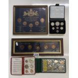 3 Sets of coins including Australia, Canada & Eire & 2 framed collectors Windsor pennies