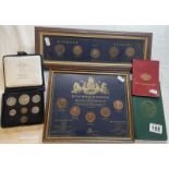 3 Sets of coins including Australia, Canada & Eire & 2 framed collectors Windsor pennies