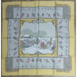 HERMES, silk scarf, Les Plaisirs Du Froid designed by Hugo Grygkar, 88cm x 88cm, with box. Condition