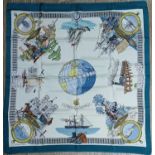 HERMES, silk scarf, Le Tour Du Monde En 80 Jours designed by Philippe Ledoux, 91cm x 87cm, with box.