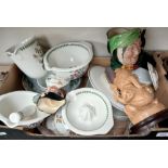 Box of ceramics inc. Portmerion, Royal Worcester China, Clarice Cliff, Limoges, tankards.....