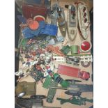 A box of assorted vintage toys to include Astra searchlight & anti-aircraft gun, Dinky diecast