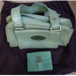Mulberry, pale green leather shoulder bag and matching purse.