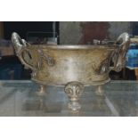 A Chinese three footed bronze censor with dragon handles, 19th century, length 23cm. weight: 2160g
