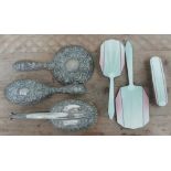 Assorted hallmarked silver mirrors and brushes.
