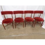Set of four G Plan Fresco mid century dining chairs with burgundy upholstered seats and back