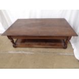 Oak three plank top coffee table having lower tier united by baluster turned supports - 92cm x 152cm
