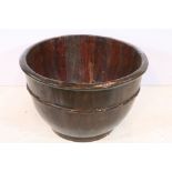 Antique Chinese wooden wash basin, of large semispherical form, having braided support to the