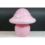 Murano pink glass mushroom lamp, having bow tied around with top, sticker verso for Murano verri,