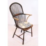 19th century ash Windsor chair, having hooped and stick back on shaped seat with turned legs and H