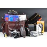 Collection of cameras, lenses and accessories to include boxed Canon Sure Shot camera, boxed