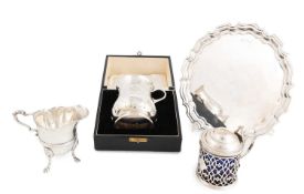 A small mixed lot of silver items, comprising: a George III mustard pot by Edward Aldridge, London
