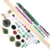 † A LARGE COLLECTION OF LOOSE AND MOUNTED GEMSTONES, comprising; emeralds, rubies, sapphires,