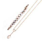 A MOONSTONE-SET BRACELET AND PENDANT NECKLACE, comprising; a moonstone-set bracelet, with a row of