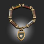 A VICTORIAN SCOTTISH AGATE SPECIMEN BRACELET, composed of links of cylindrical agate in foliate