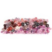 † LOOSE SPINEL, PINK SAPPHIRE AND RUBY BEADS, including 26 drilled vari coloured spinels,